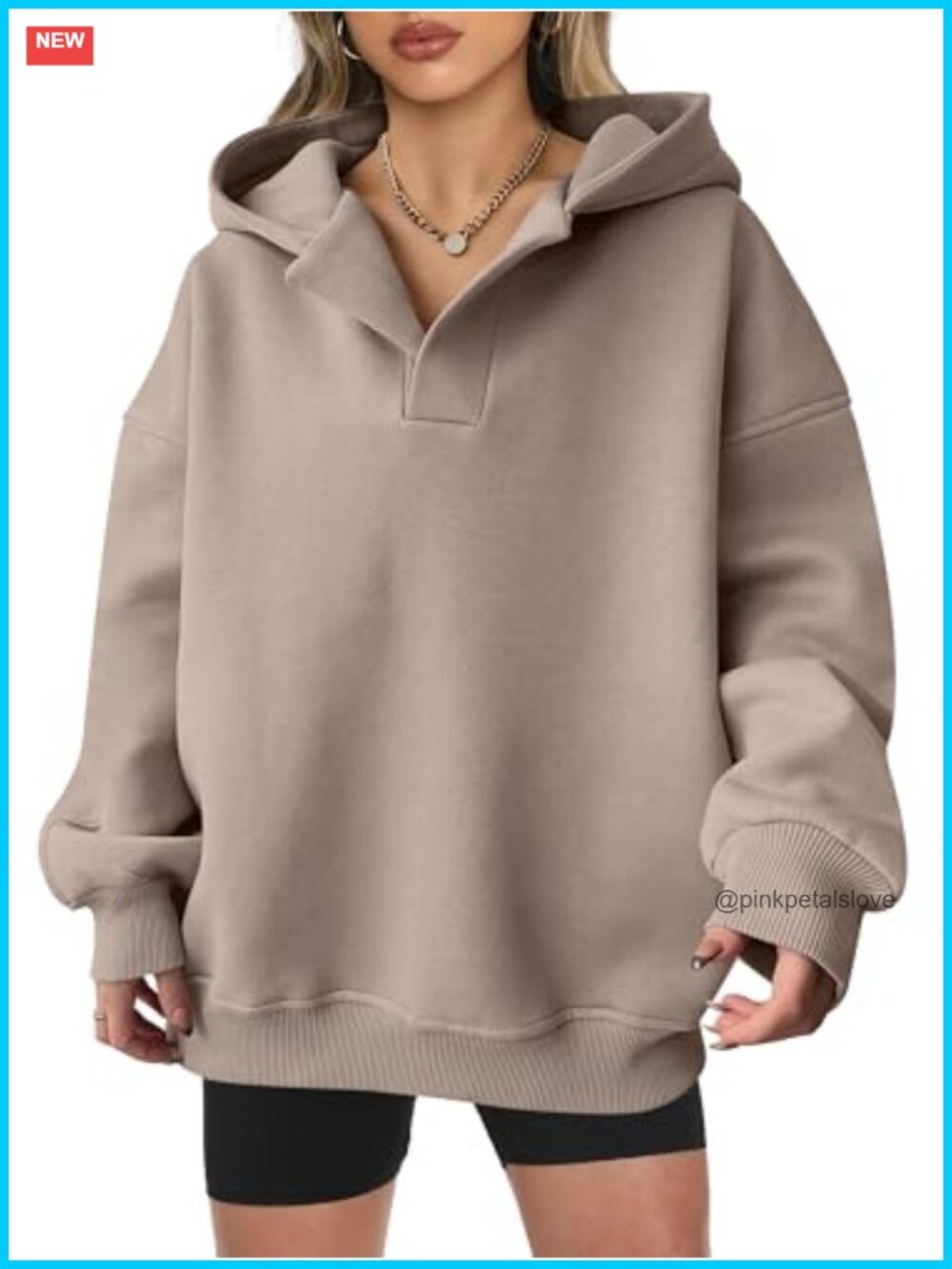 Oversized V Neck Hooded Sweatshirt Long Sleeve Pullover Y2K